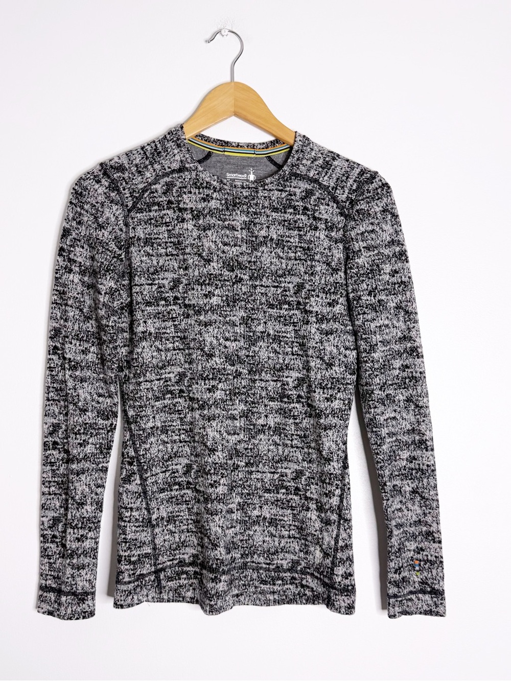 Smartwool 100% Merino Wool Long Sleeve Crewneck Top Gray Black Size M